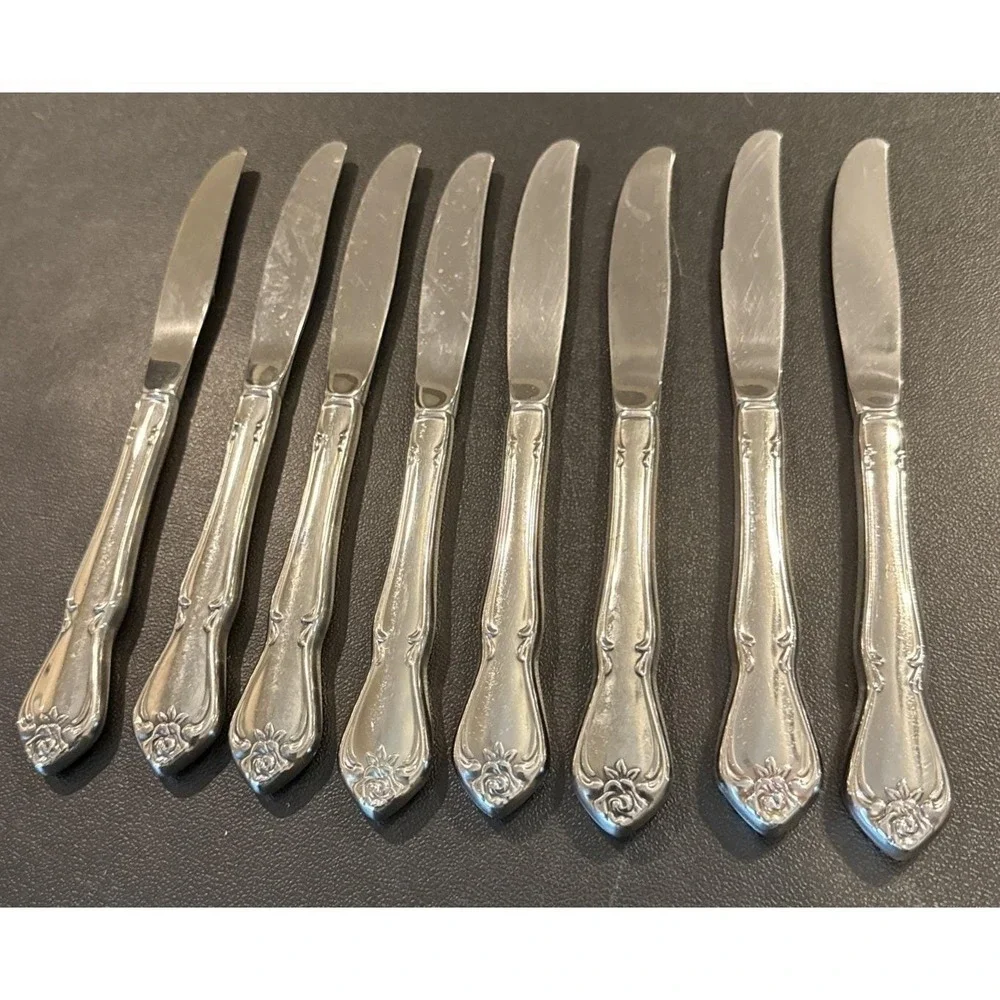 Oneida Arbor True Rose Hollow Dinner Knife Stainless Steel Set Of 8 Flatware